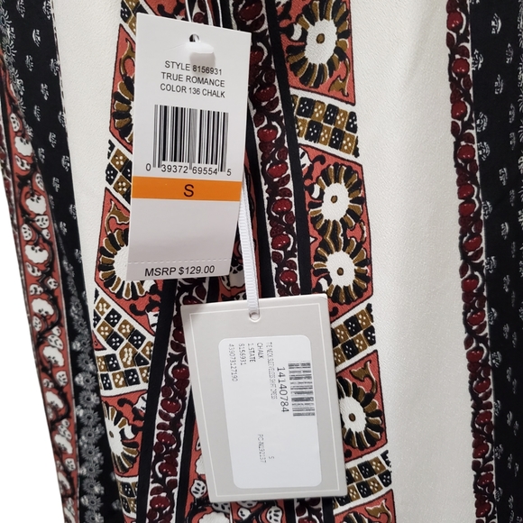 1.State Tie Neck Striped Boho Printed Sleeveless Swing Shift Dress Chalk S - Picture 5 of 12